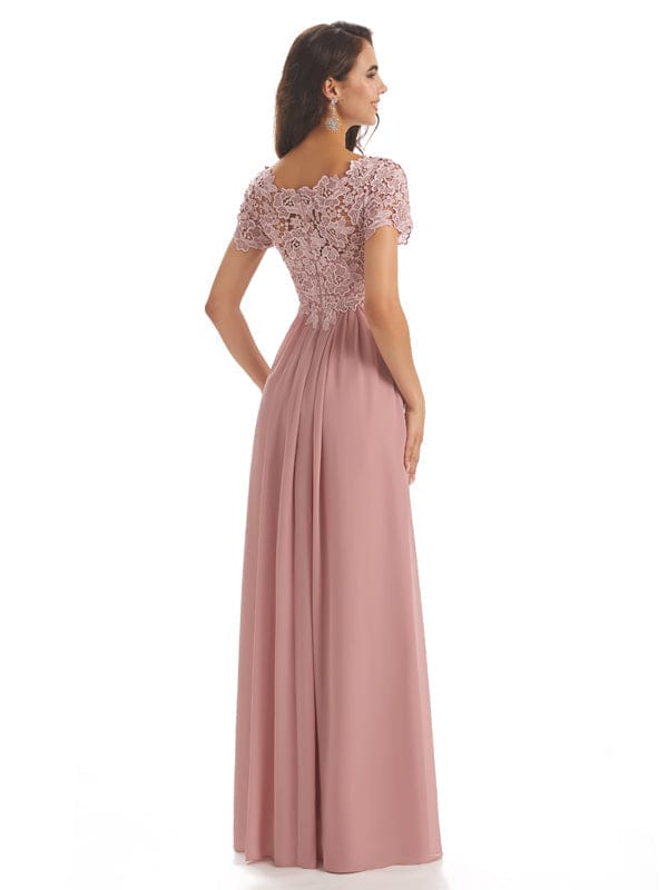 Elegant Chiffon Short Sleeves Scoop Lace Mother Of The Groom Dresses UK