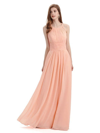 Elegant Halter Chiffon Floor-Length Long Bridesmaid Dresses Uk Online