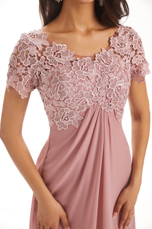 Elegant Chiffon Short Sleeves Scoop Lace Mother Of The Groom Dresses UK
