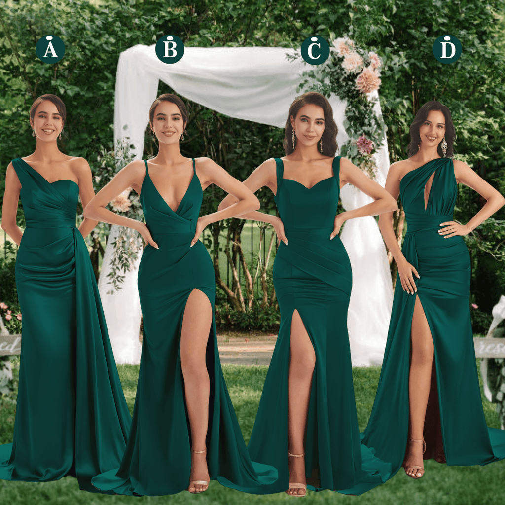 Mismatched Dark Green Sexy Side Slit Mermaid Soft Satin Long Bridesmai chicsewuk Mismatched Dark Green Sexy Side Slit Mermaid Soft Satin Long Bridesmai chicsewuk