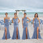 Dusty Blue Sexy Chic Silky Mismatched Soft Satin Mermaid Long Bridesmaid Dresses UK