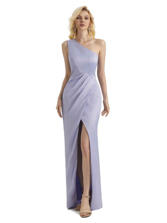 Sexy Side Slit Soft Satin One Shoulder Long Mermaid Bridesmaid Dresses UK Online