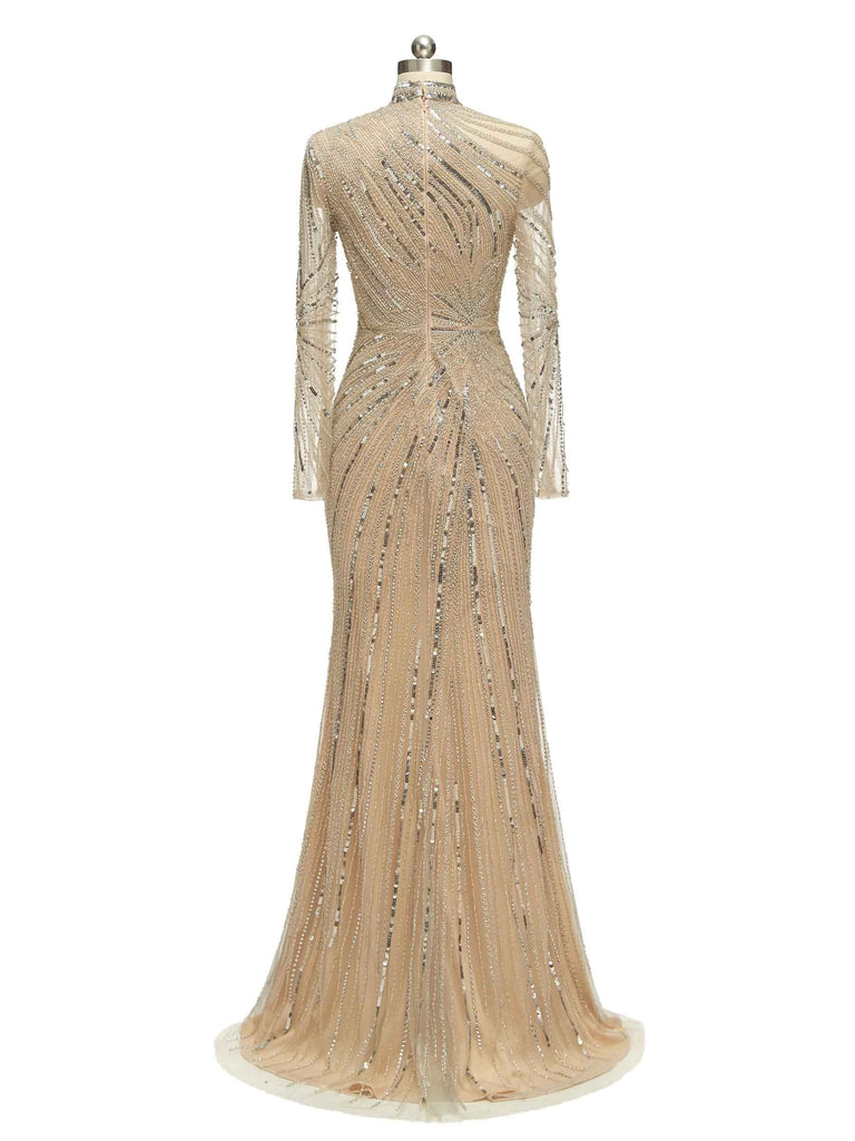 Gorgeous Mermaid Champagne Long Sleeves Floor-length Long Party Prom Dresses - ChicSew chicsewuk Gorgeous Mermaid Champagne Long Sleeves Floor-length Long Party Prom Dresses - ChicSew chicsewuk