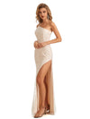 Elegant Sheath Spaghetti Strap One Shoulder Sleeveless Floor-length Long Prom Dresses