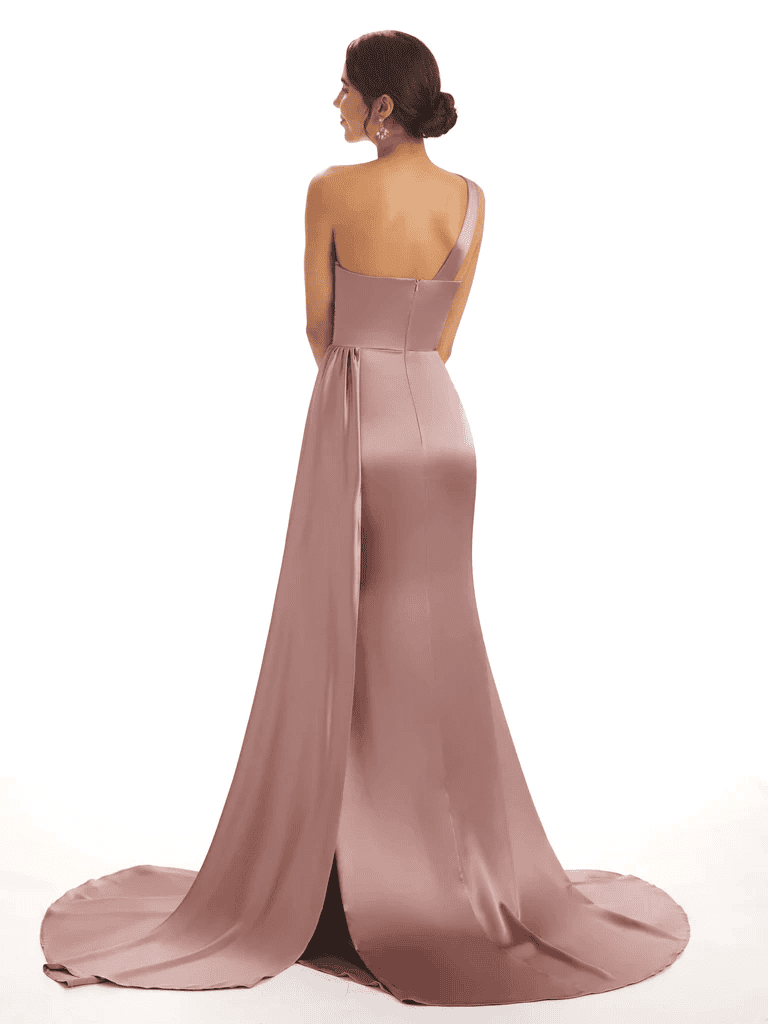 Elegant One Shoulder Soft Satin Pleats A-line Long Bridesmaid Dresses Online - ChicSew chicsewuk Elegant One Shoulder Soft Satin Pleats A-line Long Bridesmaid Dresses Online - ChicSew chicsewuk