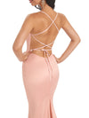 Sexy Backless Spaghetti Straps Soft Satin long Mermaid Prom Dresses