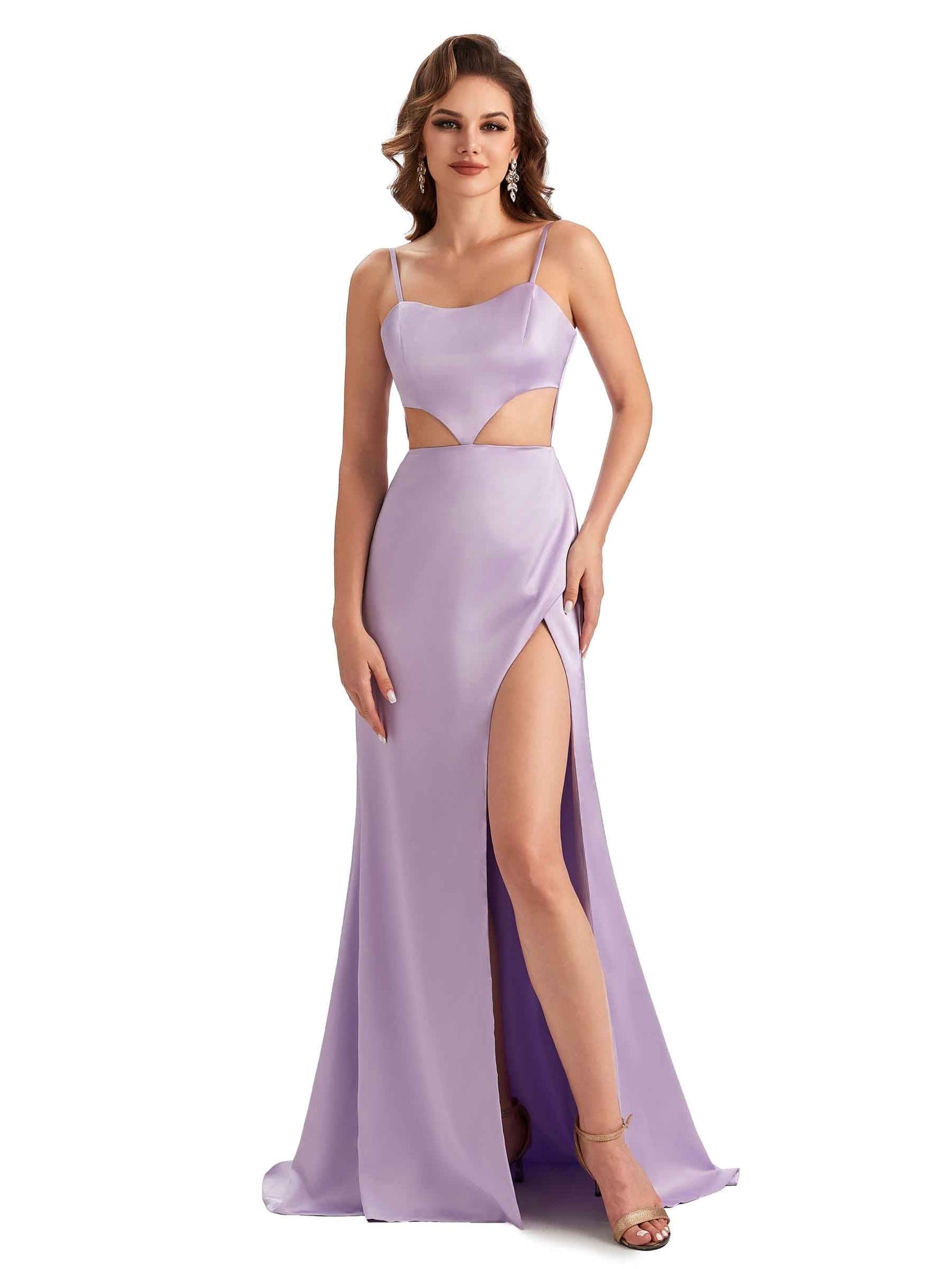 Sexy Side Slit Silky Satin Boho Chic Mermaid Long Unique Bridesmaid Gowns UK