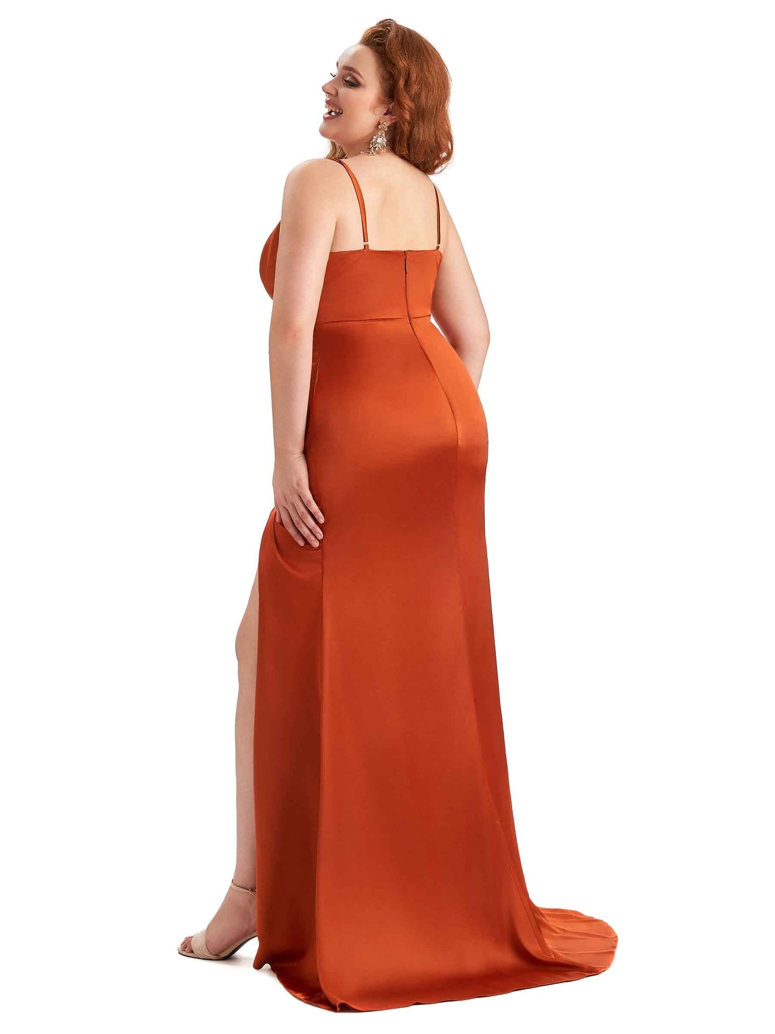 Sexy Side Slit Spaghetti Straps Mermaid Soft Satin Fashion Bridesmaid Dresses UK