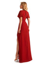 Elegant Chiffon Short Sleeves Side Slit Lace Long Mother of the Brides Dresses UK