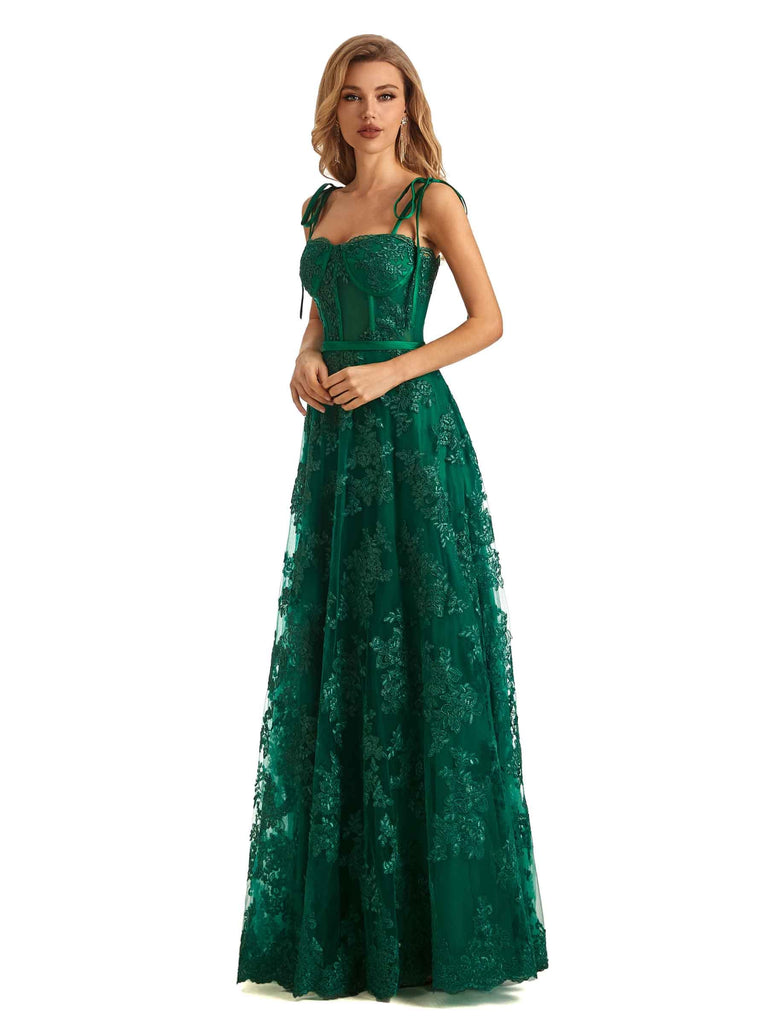 Elegant A-line Spaghetti Strap Sleeveless Applique Floor-length Long Party Prom Dresses