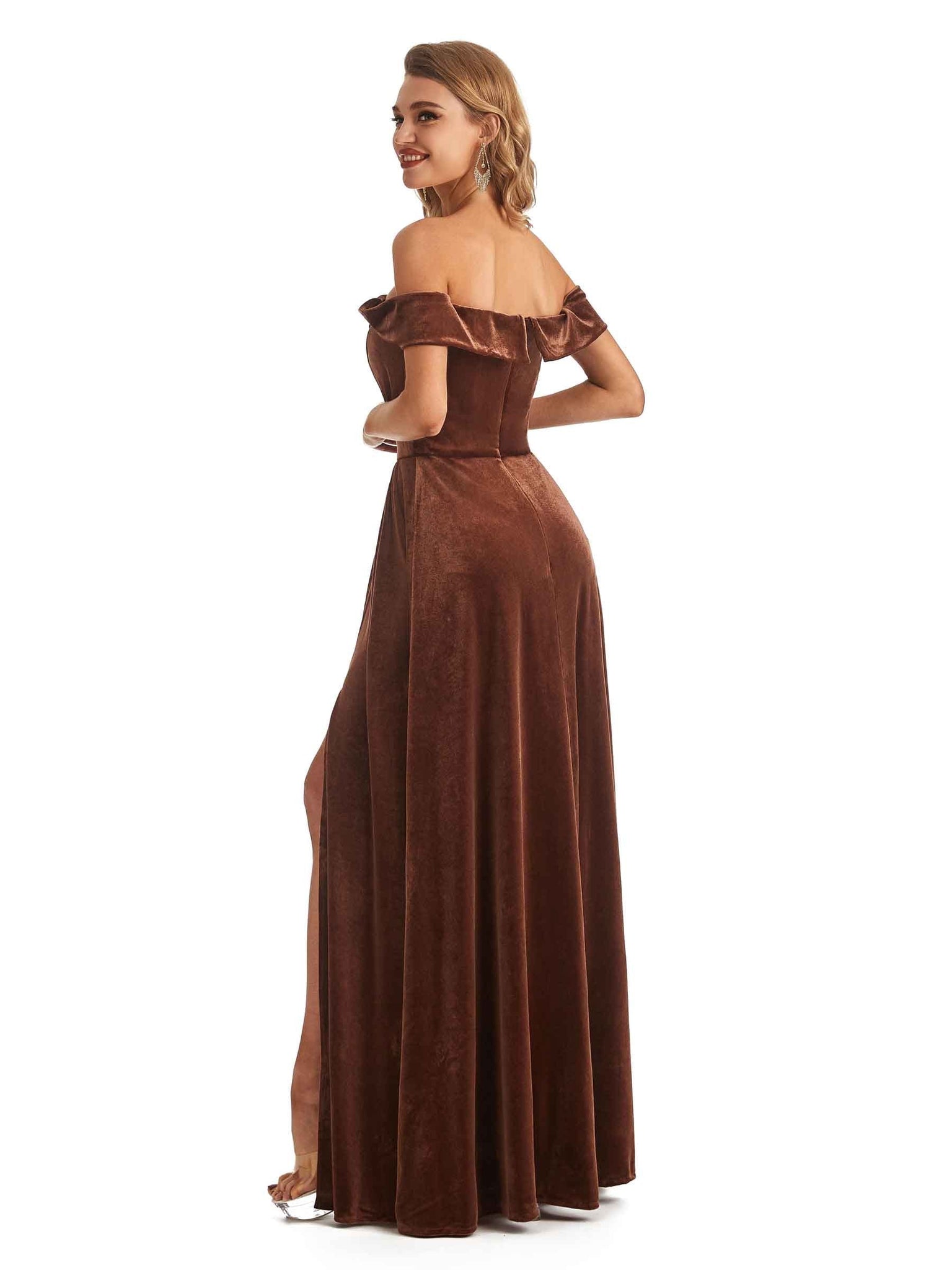 Elegant A-line Off The Shoulder Velvet Long Winter Bridesmaid Dresses UK Online