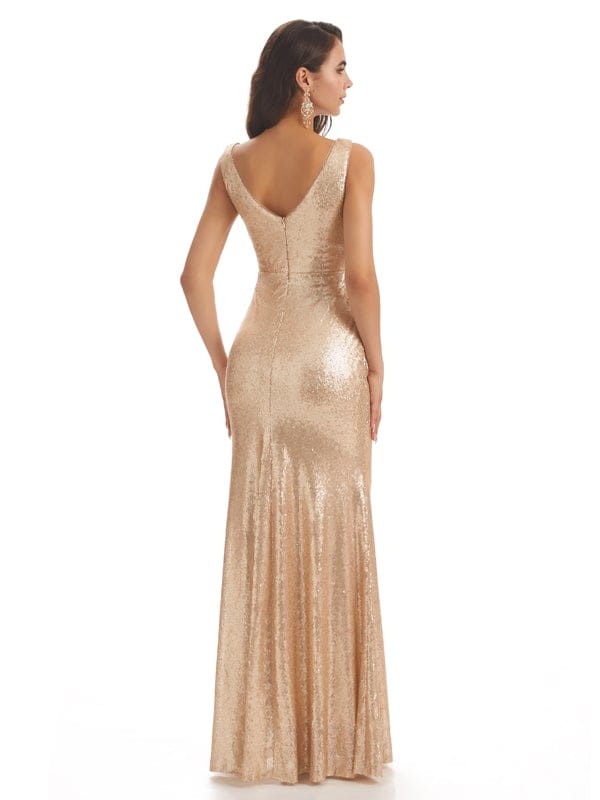 Sparkly Sequin V-neck Sexy Mermaid Bridesmaid Dresses UK Online