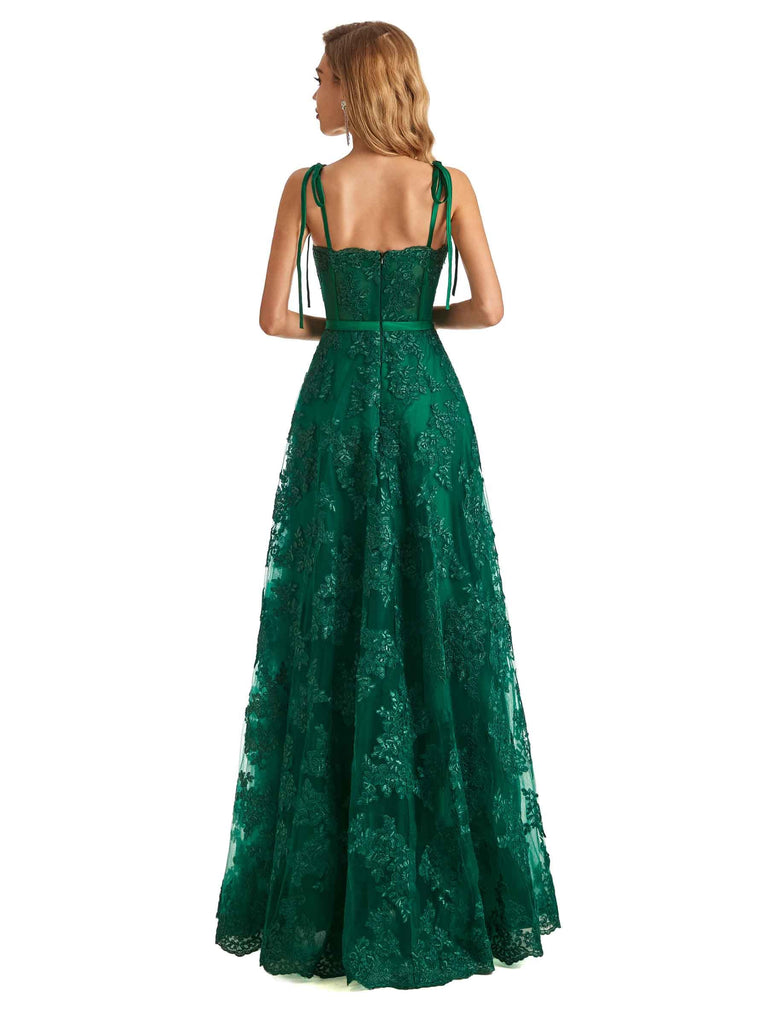 Elegant A-line Spaghetti Strap Sleeveless Applique Floor-length Long Party Prom Dresses