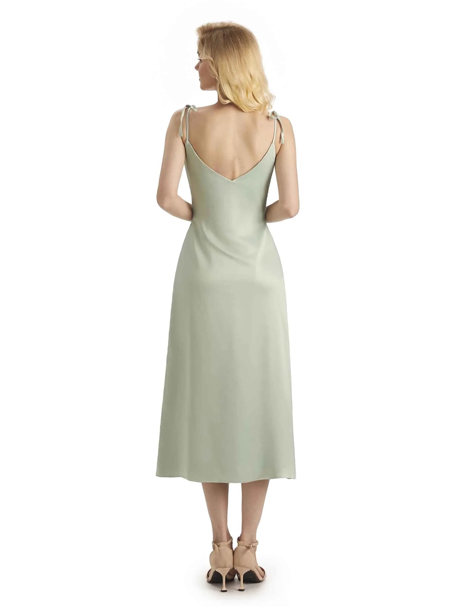 Sexy Soft Satin Side Slit Spaghetti Straps Short Midi Mermaid Prom Dresses