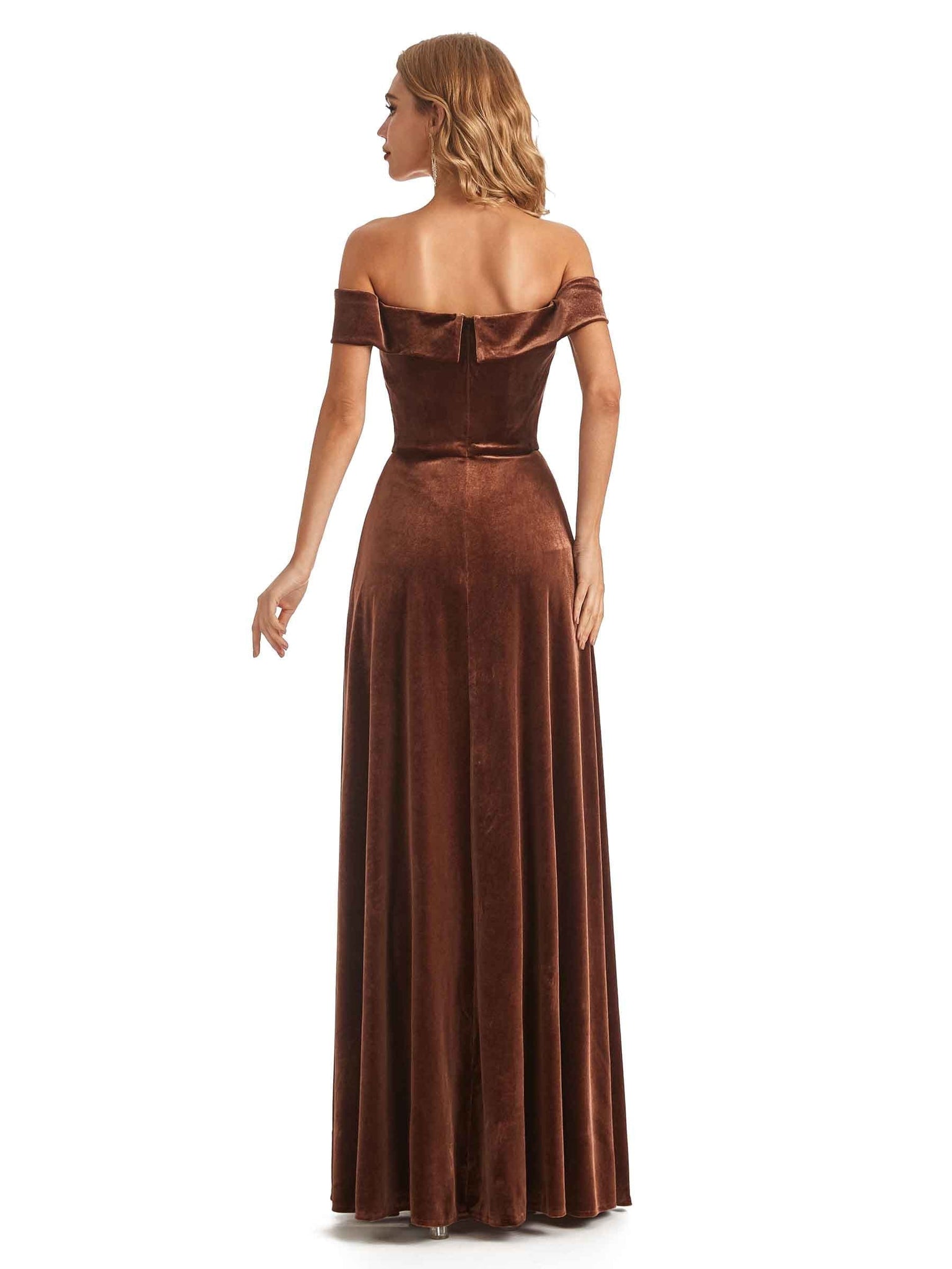 Elegant A-line Off The Shoulder Velvet Long Winter Bridesmaid Dresses UK Online