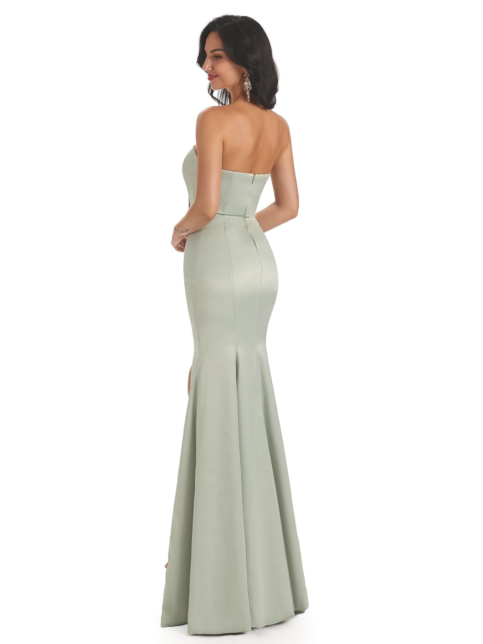 Sexy Stretch Satin Side Slit Sweetheart Long Mermaid Bridesmaid Dresses Online