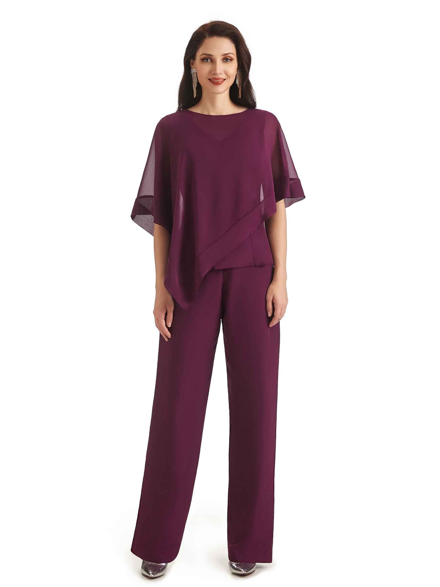 Elegant Chiffon Summer Half Sleeves Pantsuits for Mother of the Bride UK