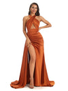 Sexy Soft Satin Halter Side Slit Floor-Length Mermaid Prom Dresses Online