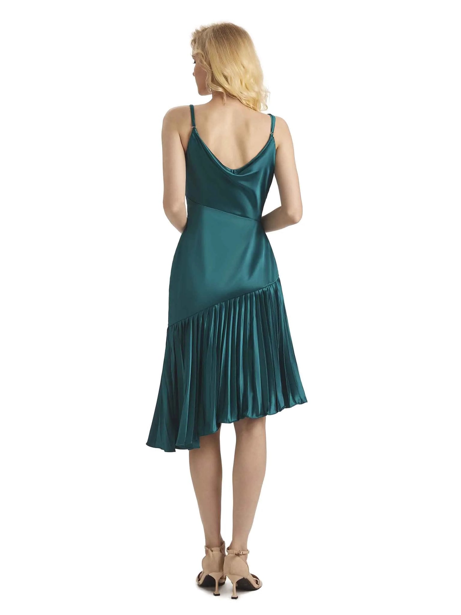 Unique Soft Satin Spaghetti Straps Short Midi Asymmetrical Prom Dresses Online