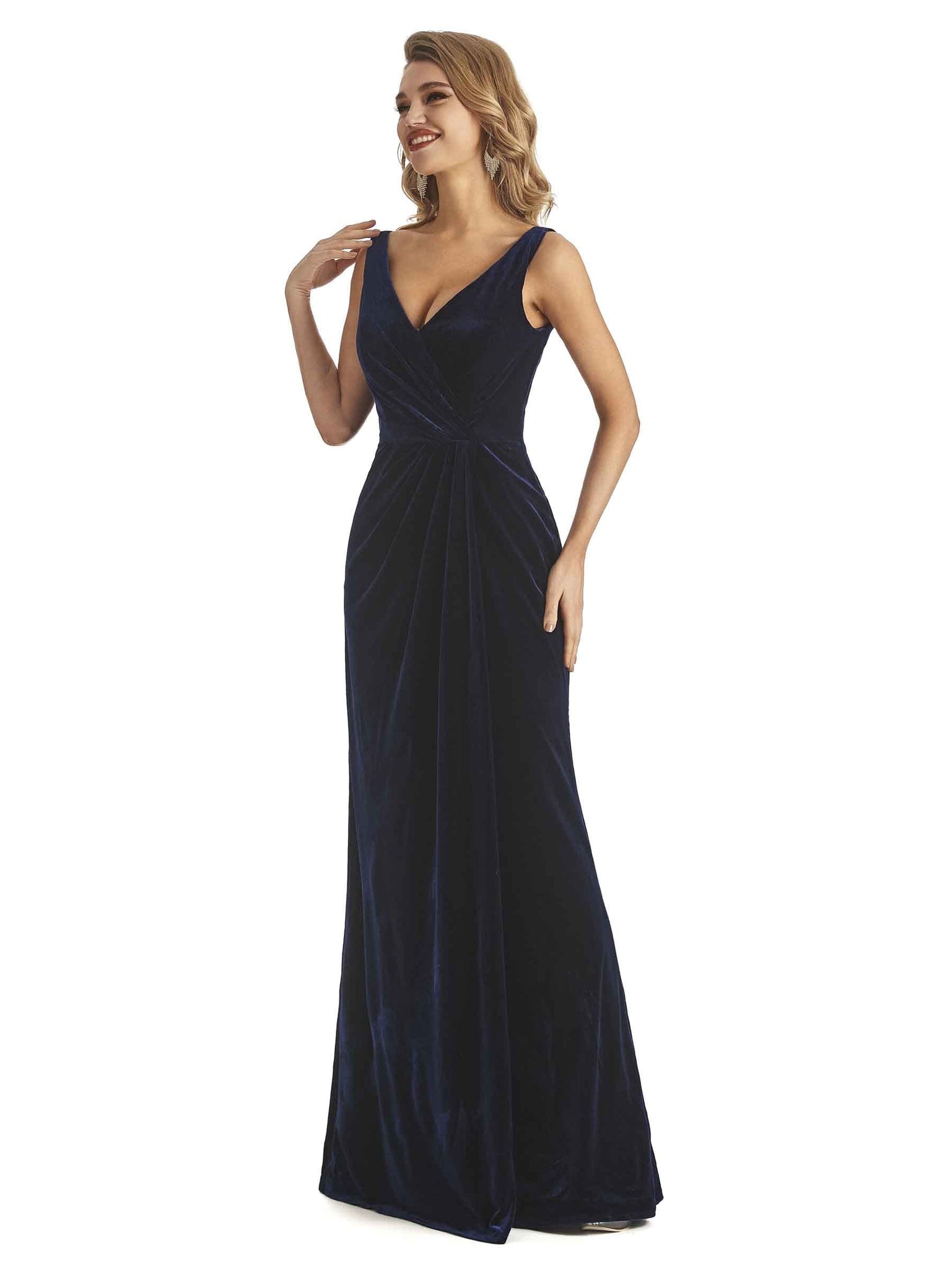 Sexy Side Slit Straps V-Neck Velvet Dresses For Wedding UK Online