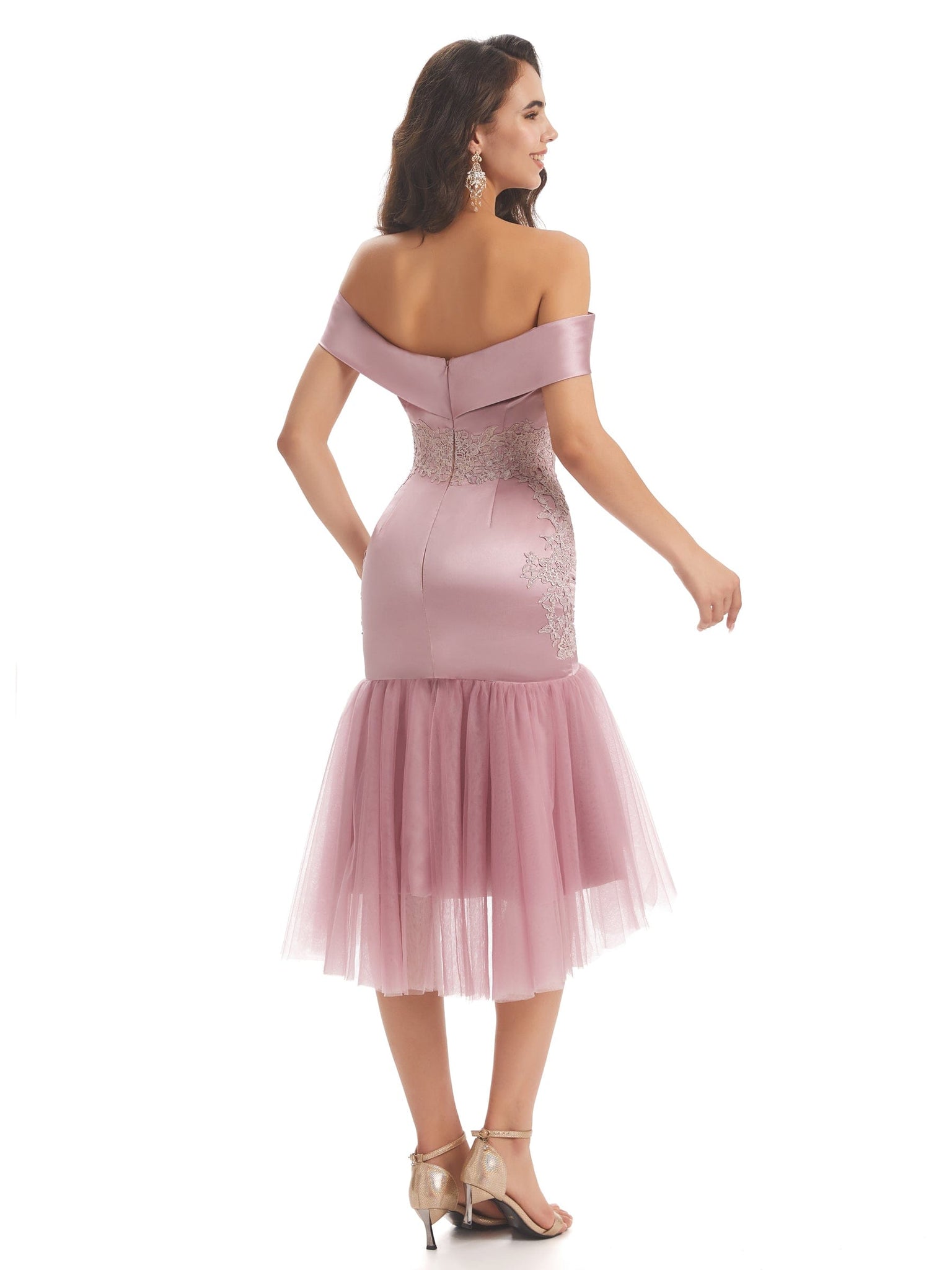 Sexy Soft Satin Off Shoulder High Low Short Mermaid Prom Dresses