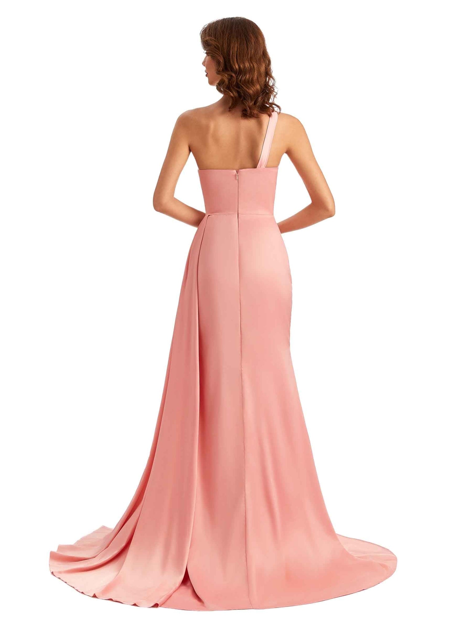 Sexy One Shoulder Soft Satin Side Slit Long Mermaid Bridesmaid Dresses UK