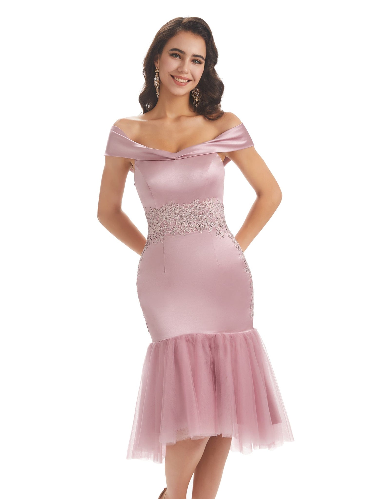 Sexy Soft Satin Off Shoulder High Low Short Mermaid Prom Dresses