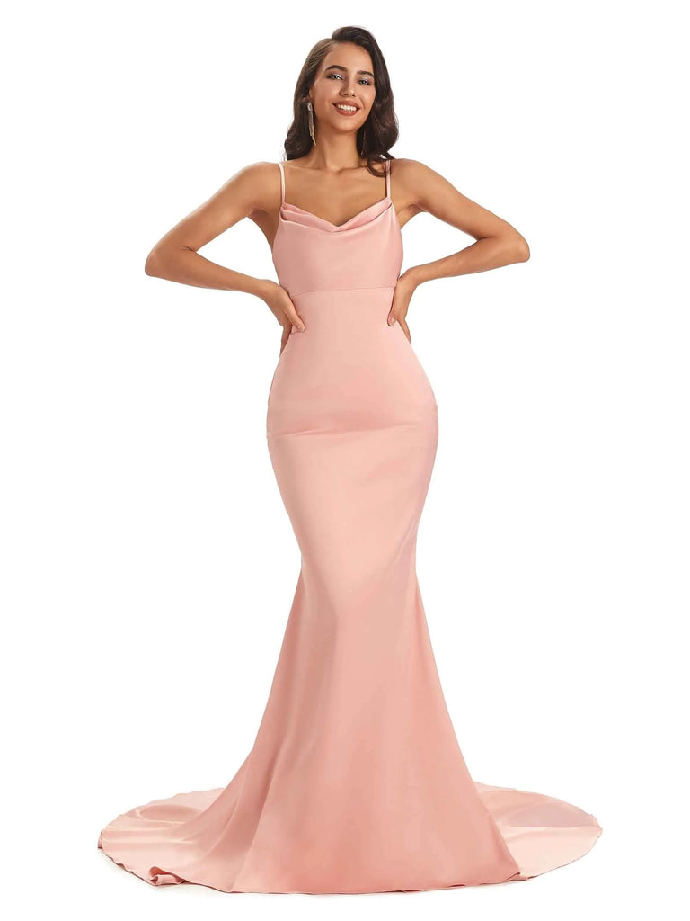 Sexy Mermaid Soft Satin Spaghetti Straps Mermaid Bridesmaid Dresses UK Online