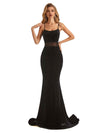 Sexy Black Velvet Mermaid Beading Spaghetti Strap Floor-length Long Prom Dresses