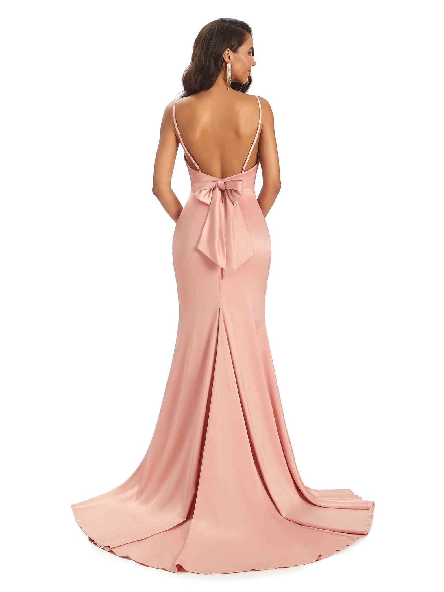 Sexy Stretch Satin Spaghetti Straps Cowl Neck Mermaid Bridesmaid Dresses UK Online