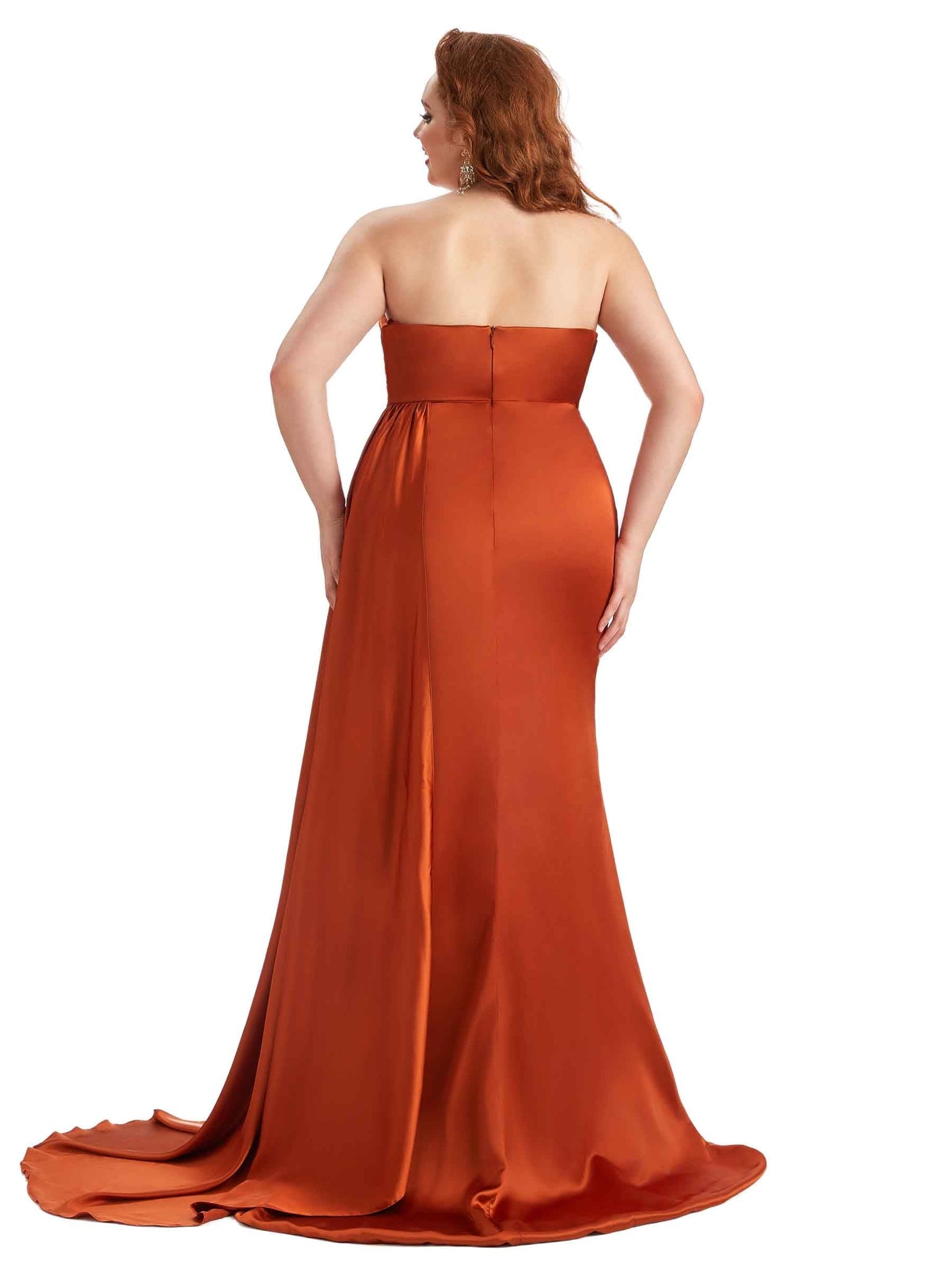 Sexy V-neck Side Slit Mermaid Soft Satin Long Plus Size Bridesmaid Gowns UK