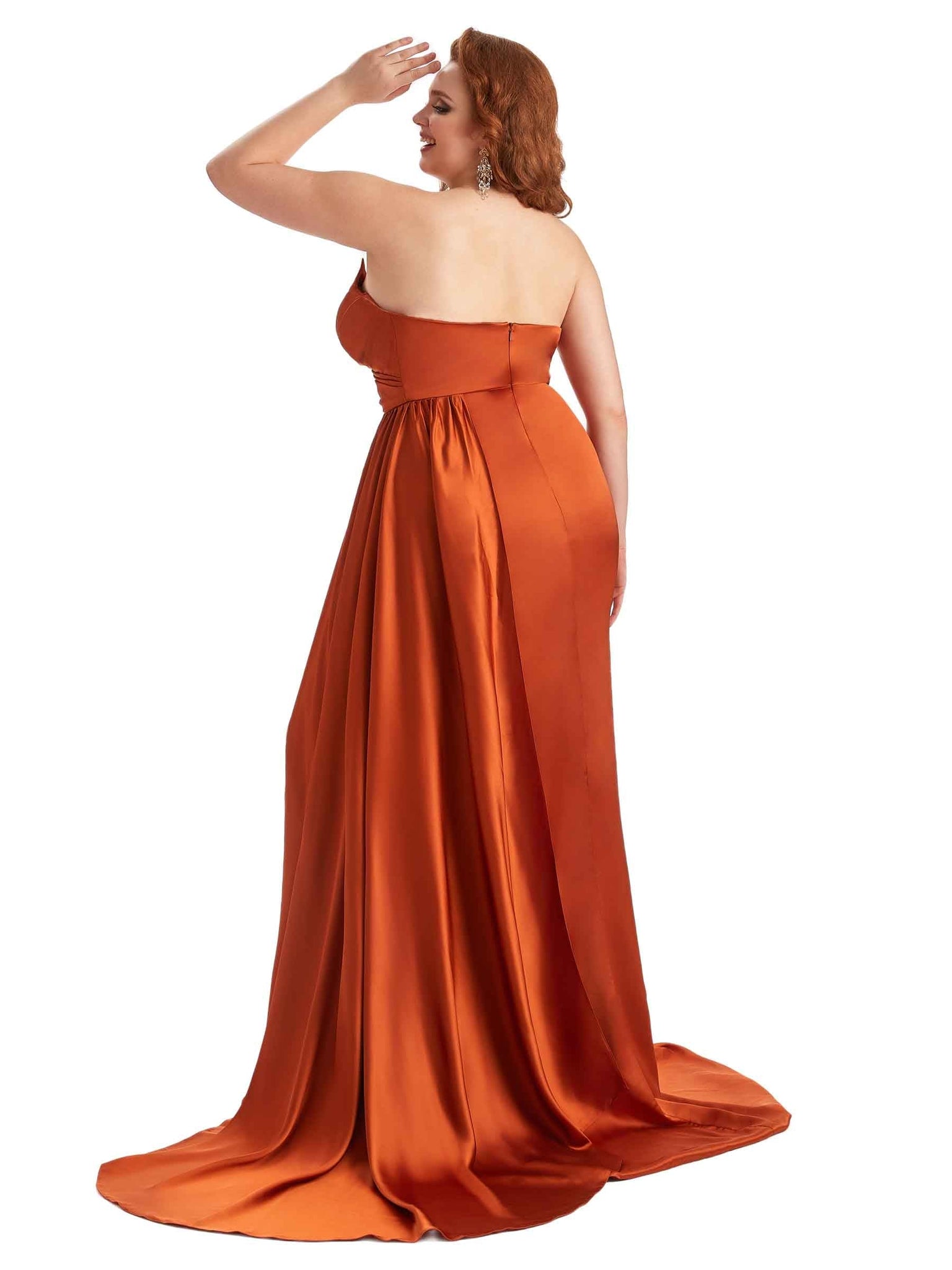 Sexy V-neck Side Slit Mermaid Soft Satin Long Plus Size Bridesmaid Gowns UK