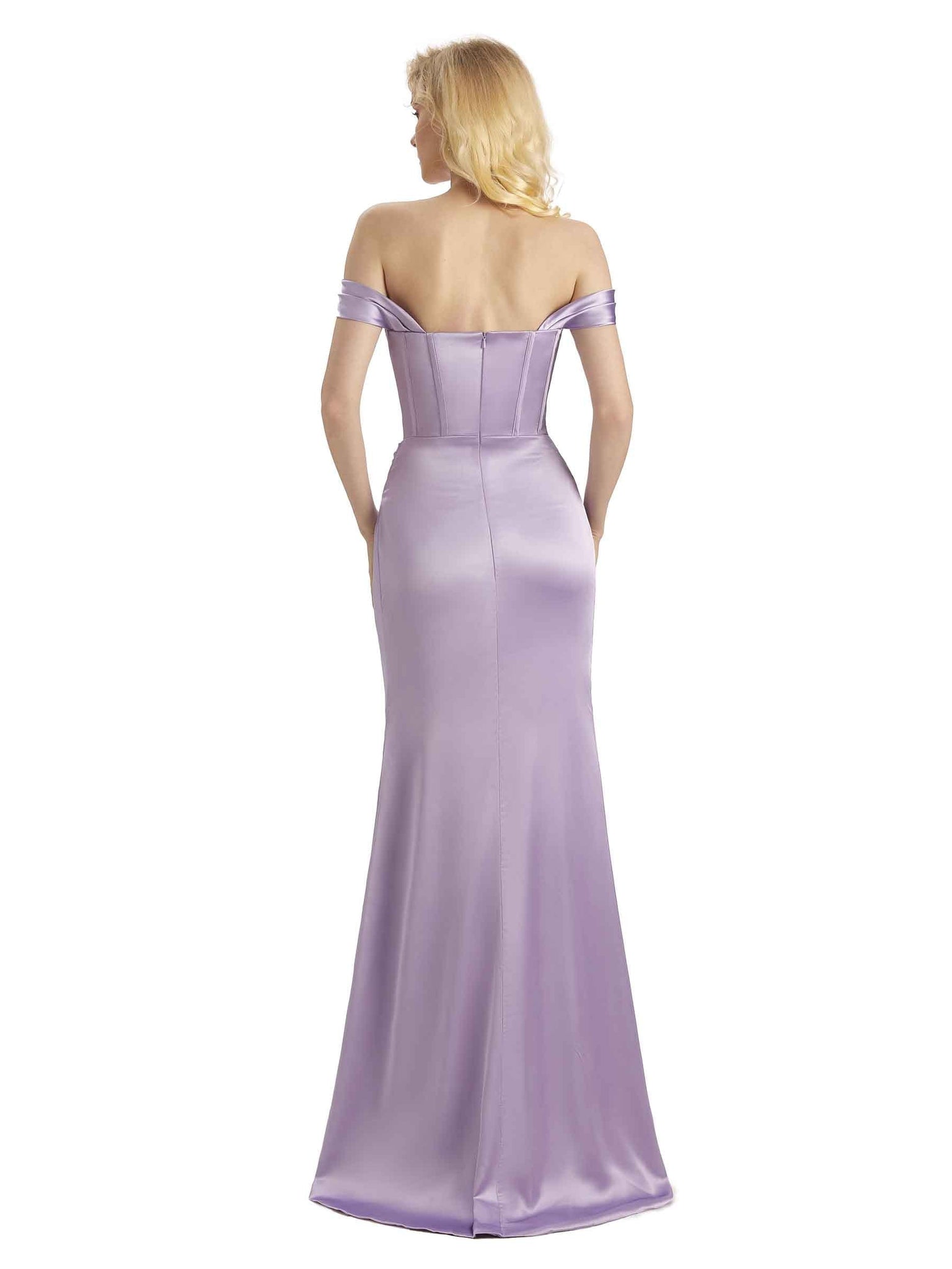 Sexy Soft Satin Side Slit Off The Shoulder Mermaid Long Bridesmaid Dresses UK
