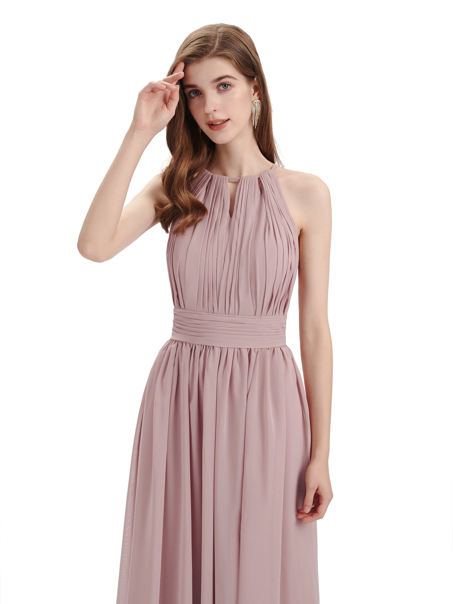 Elegant A-Line Halter Chiffon Boho Wedding Bridesmaid Dresses Online Uk
