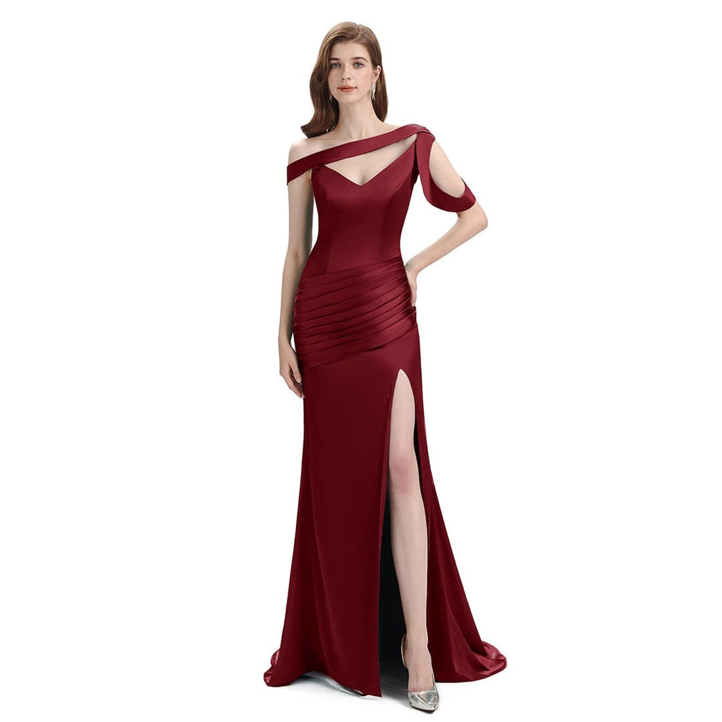 Sexy Mismatched Side Slit Soft Satin Long Mermaid Black Bridesmaid Dresses - ChicSew.co.uk chicsewuk Sexy Mismatched Side Slit Soft Satin Long Mermaid Black Bridesmaid Dresses - ChicSew.co.uk chicsewuk