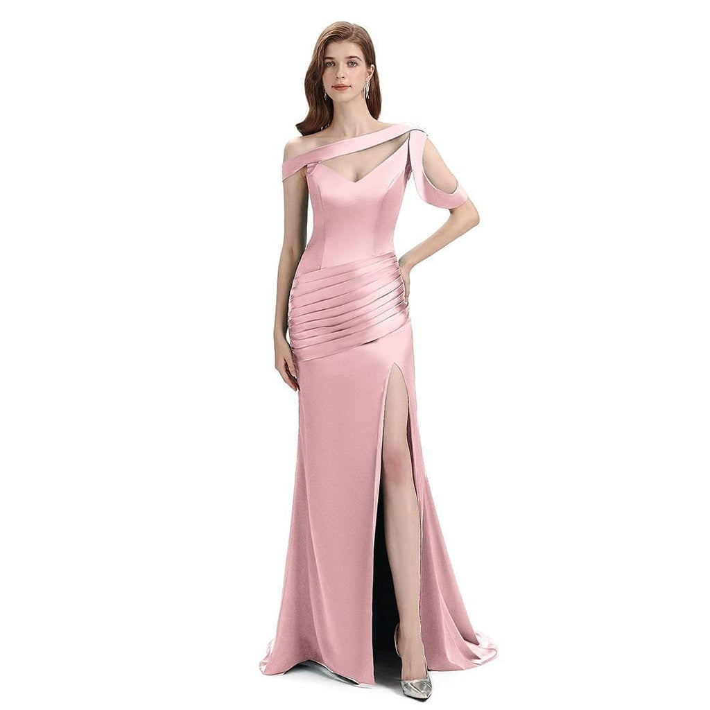 Sexy Mismatched Side Slit Soft Satin Long Mermaid Black Bridesmaid Dresses - ChicSew.co.uk chicsewuk Sexy Mismatched Side Slit Soft Satin Long Mermaid Black Bridesmaid Dresses - ChicSew.co.uk chicsewuk