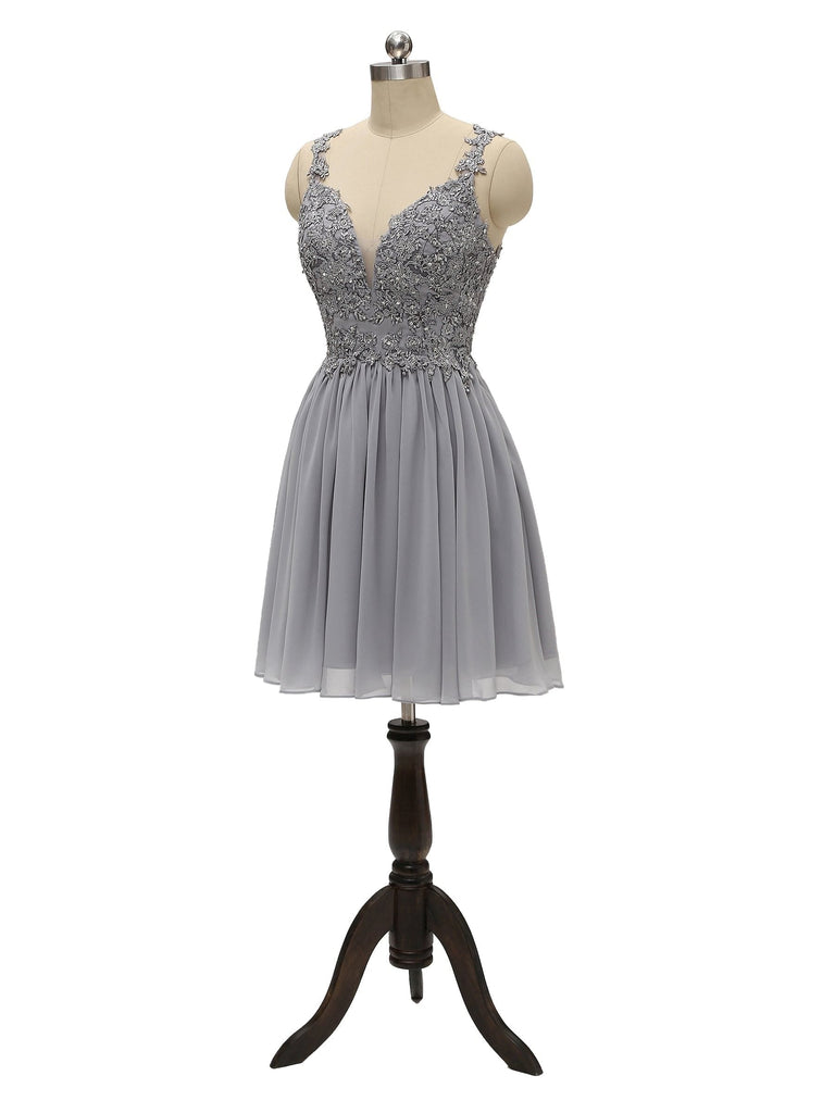 A-line Lace Straps Chiffon Applique Short Bridesmaid Dresses UK