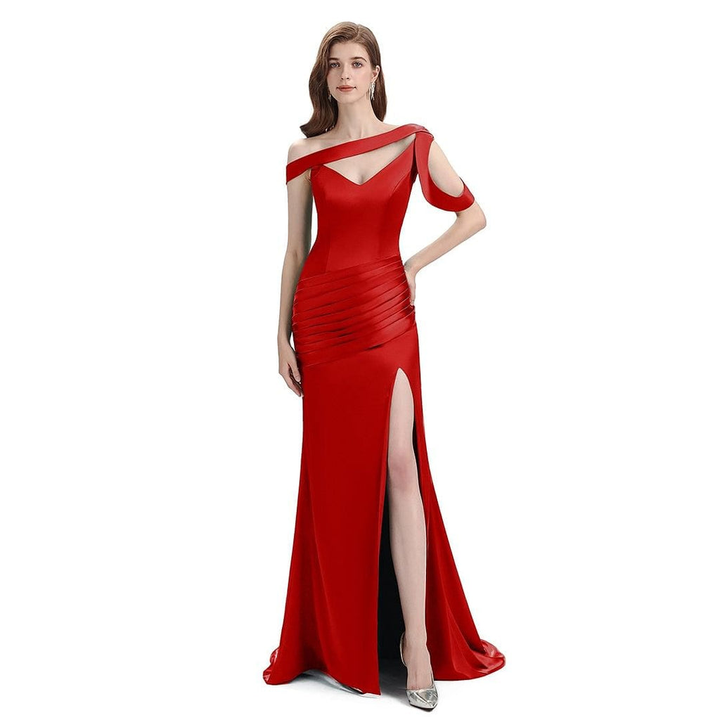 Sexy Mismatched Side Slit Soft Satin Long Mermaid Black Bridesmaid Dresses Sexy Mismatched Side Slit Soft Satin Long Mermaid Black Bridesmaid Dresses