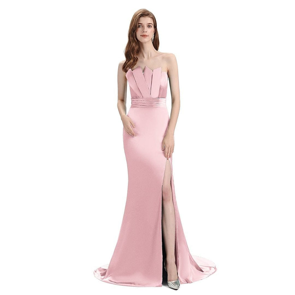 Sexy Side Slit Mismatched Blush Pink Soft Satin Mermaid Long Bridesmaid Dresses UK