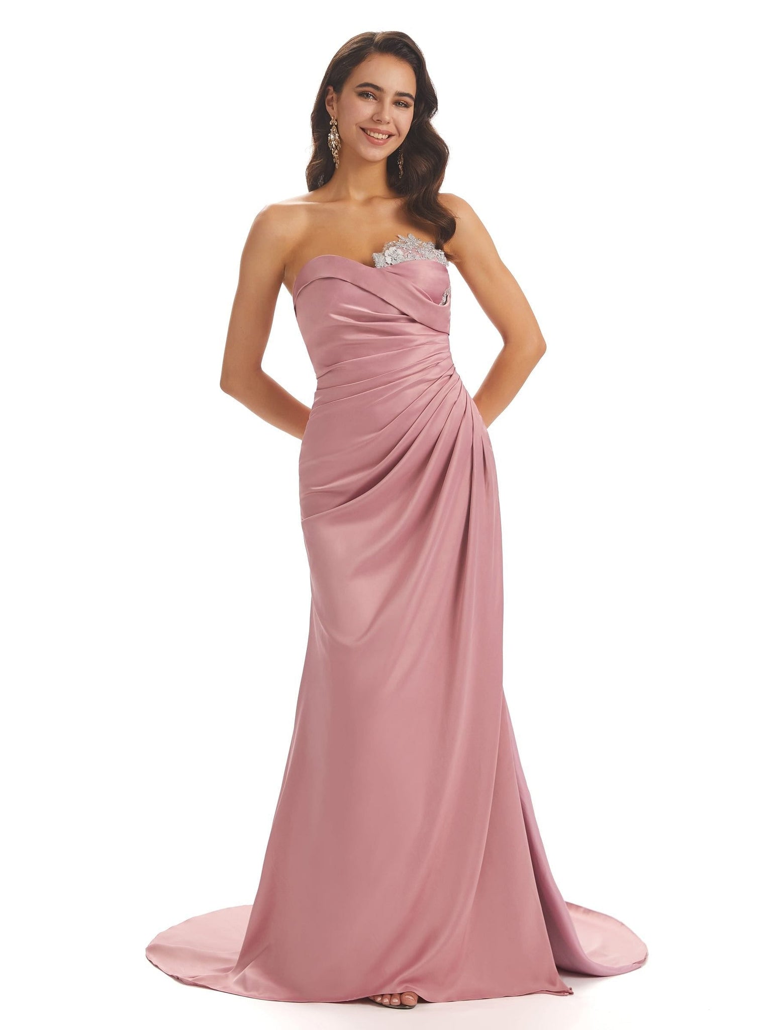 Sexy Silky Satin Side Slit Sweetheart Lace Long Mermaid Bridesmaid Dresses UK Online