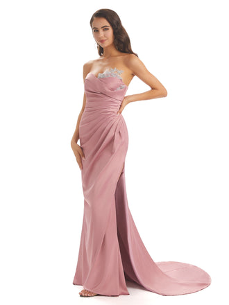 Sexy Soft Satin Side Slit Sweetheart Long Mermaid Prom Dresses Online