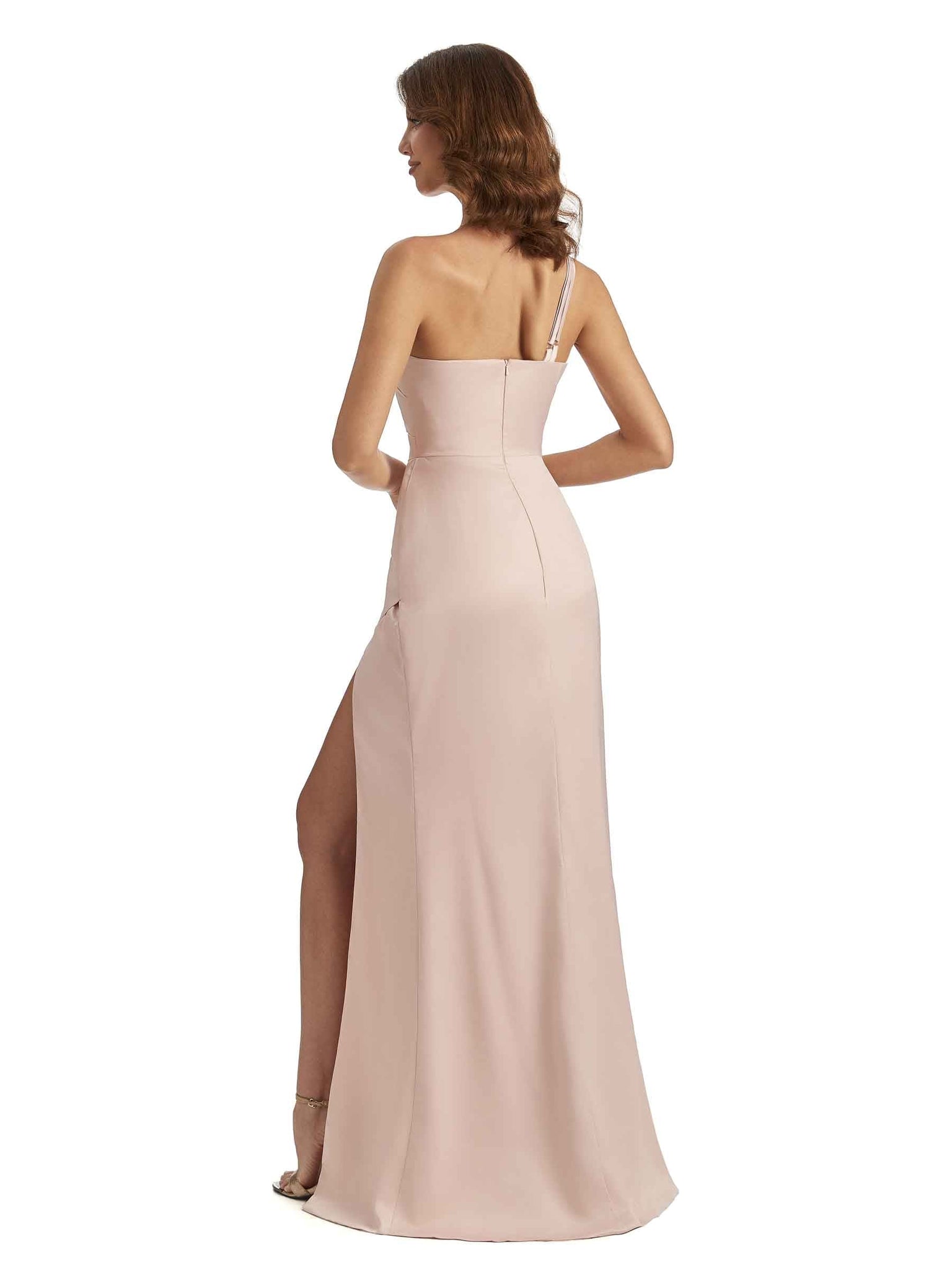 Sexy One shoulder Silky Satin Unique Long Bridesmaid Dresses UK