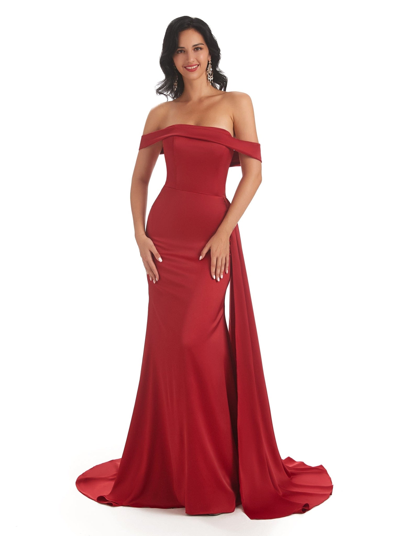 Off The Shoulder Soft Satin Mermaid long Prom Dresses Gown