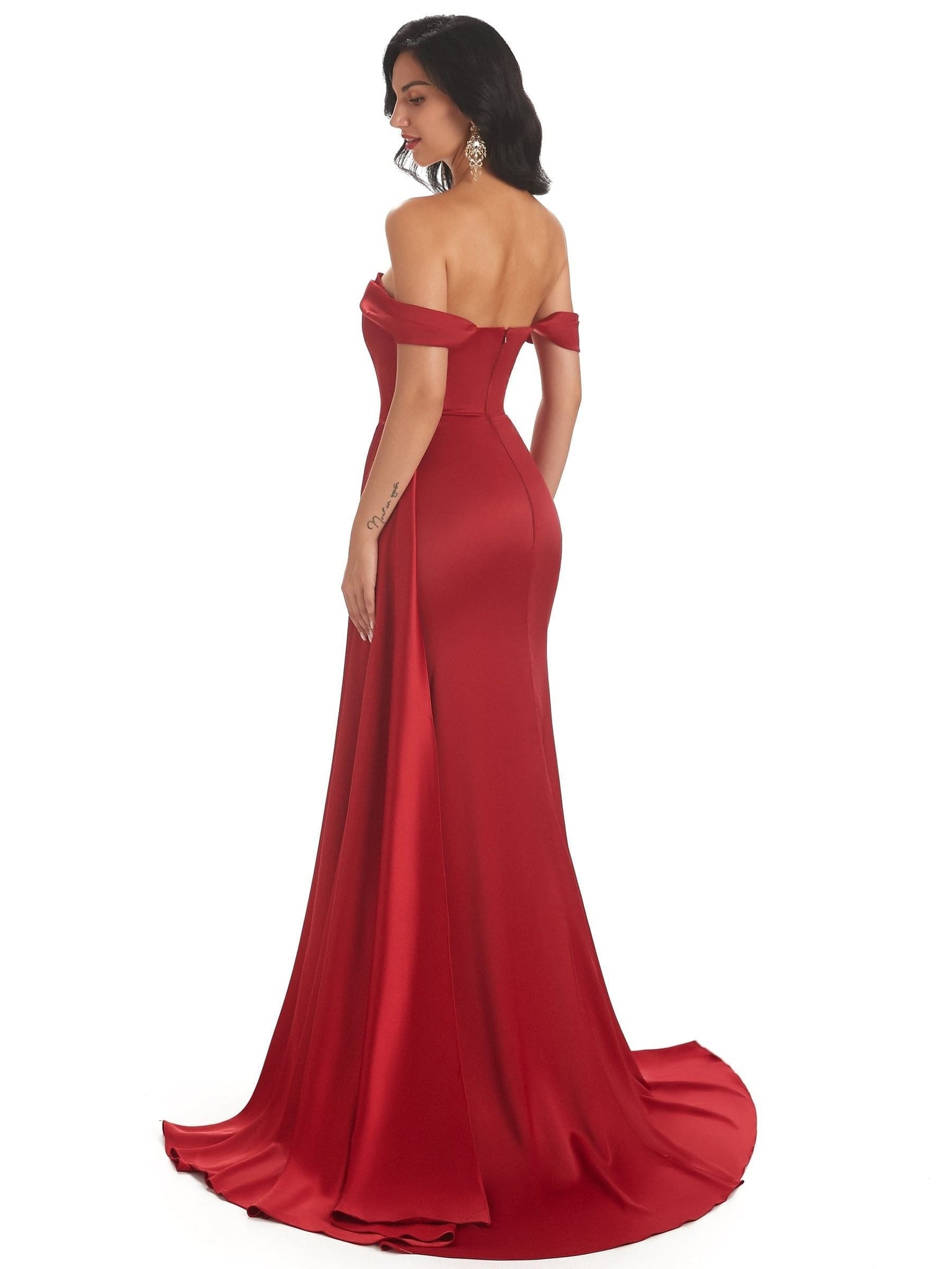 Off The Shoulder Stretch Satin Mermaid Long Bridesmaid Dresses Online UK
