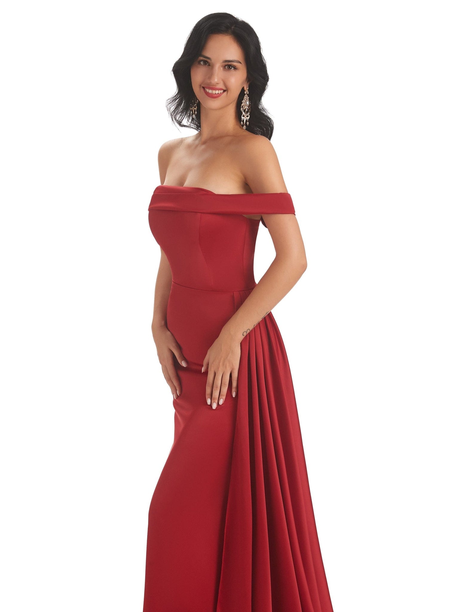 Off The Shoulder Soft Satin Mermaid long Prom Dresses Gown