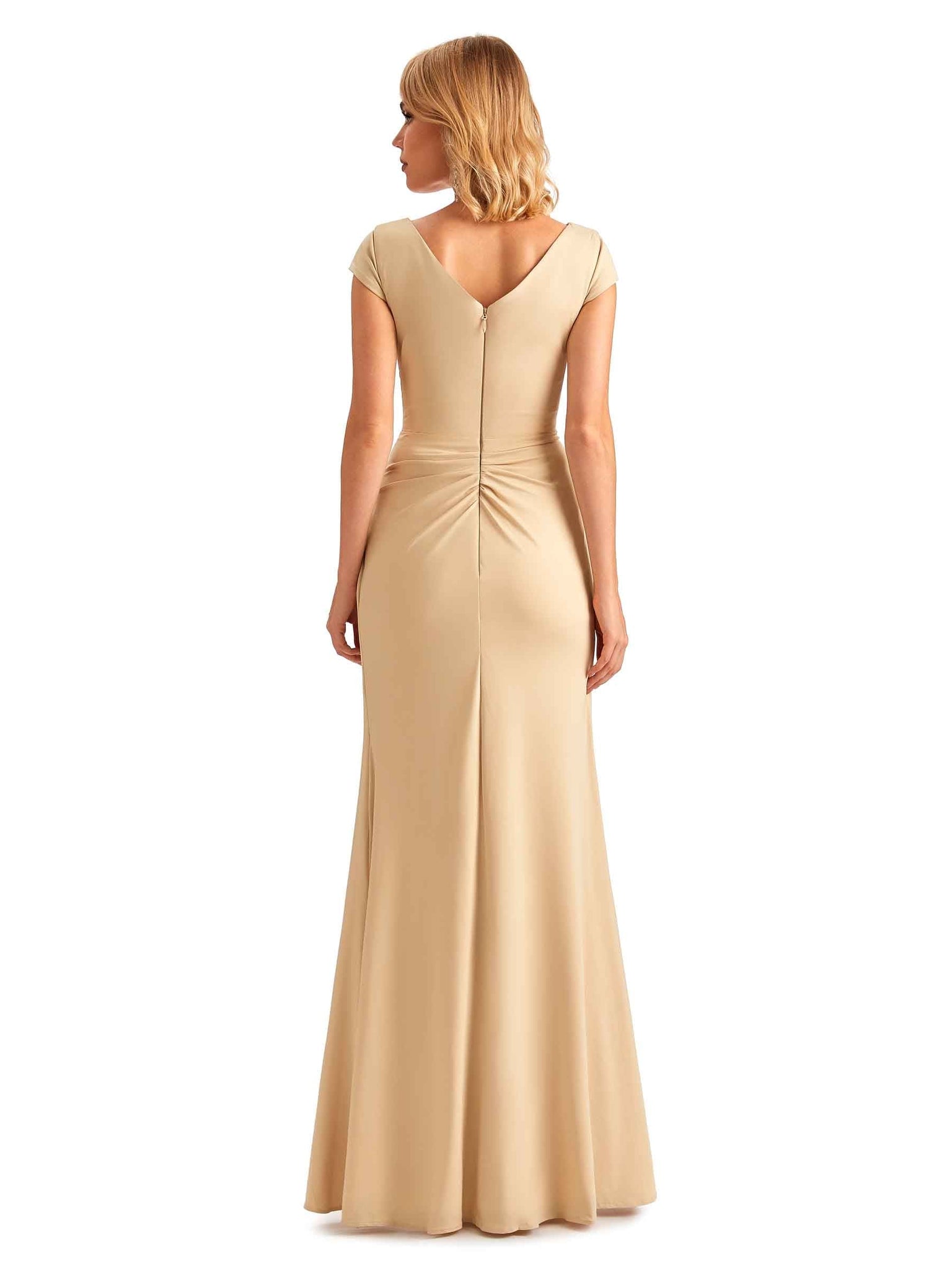Silky Satin Short Sleeves Mermaid Sexy Side Slit Long Maid of Honor Dresses UK