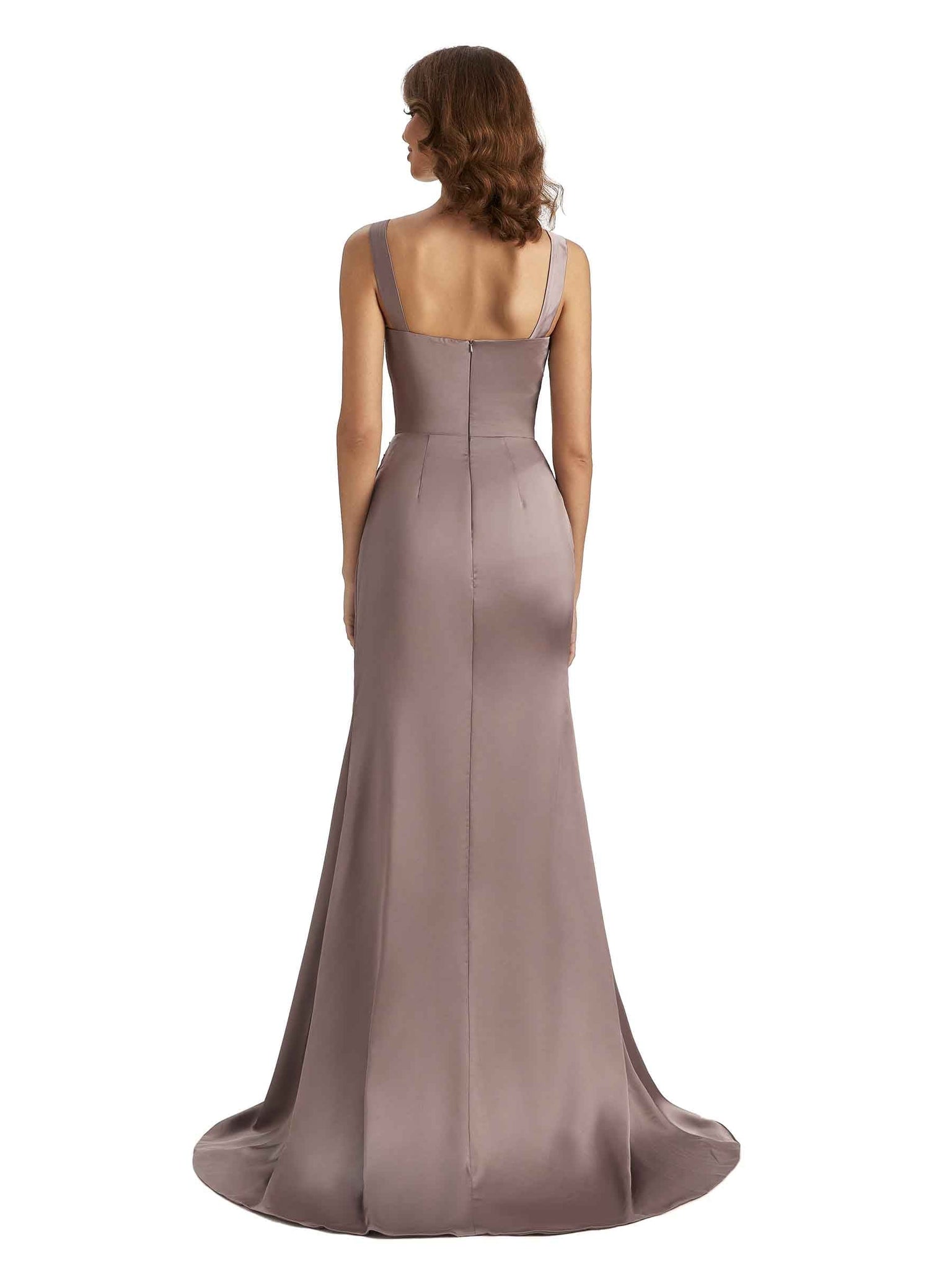 Elegant Square Mermaid Satin Unique Long Maxi Bridesmaid Dresses For Wedding