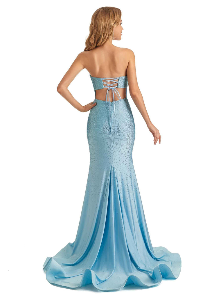Sexy Sparkly Side Slit Mermaid Sweetheart Strapless Floor-length Long Party Prom Dresses