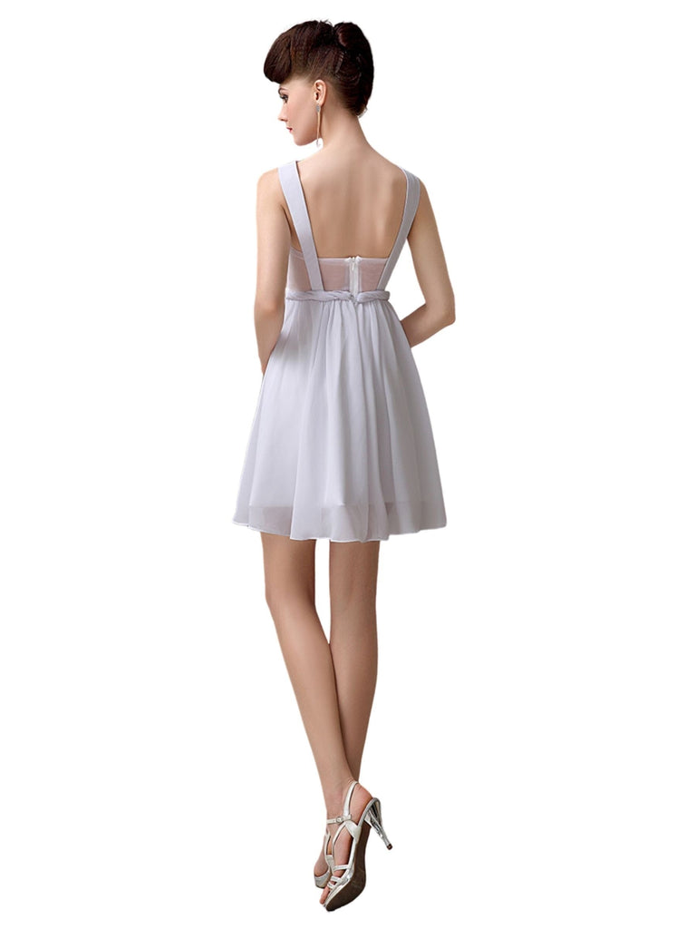 Charming A-line Chiffon V-neck Backless Short Bridesmaid Dresses