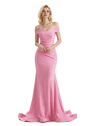 Stretch Jersey Off The Shoulder Mermaid Long Formal Prom Dresses UK
